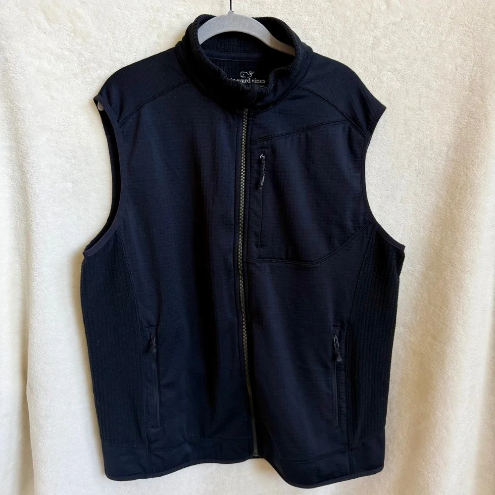 Vineyard Vines Mens Full Zip Performance Vest Black Zip Pockets Sz L Preppy